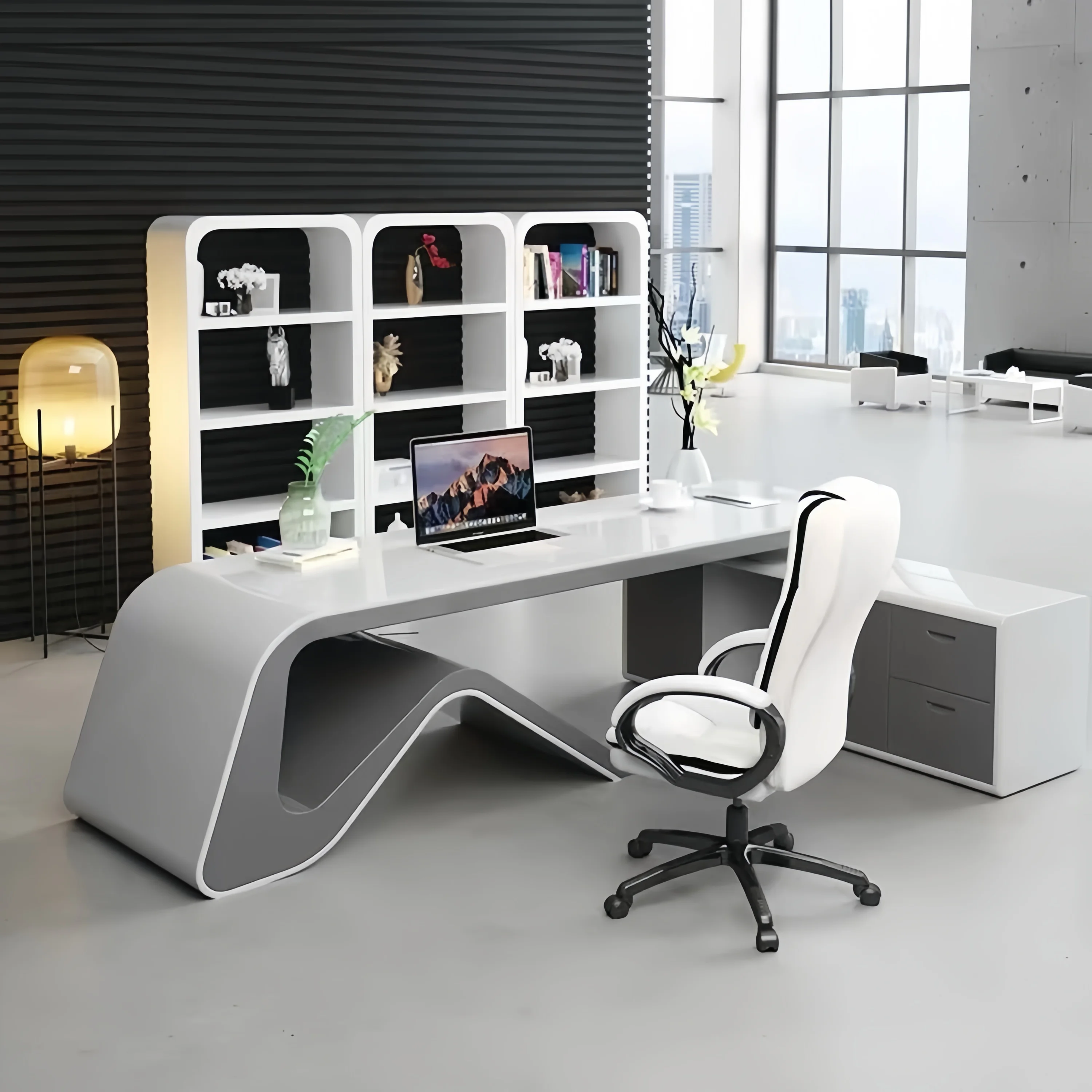 Office Furniture High End - Bureau d'angle de haute qualité, tiroirs